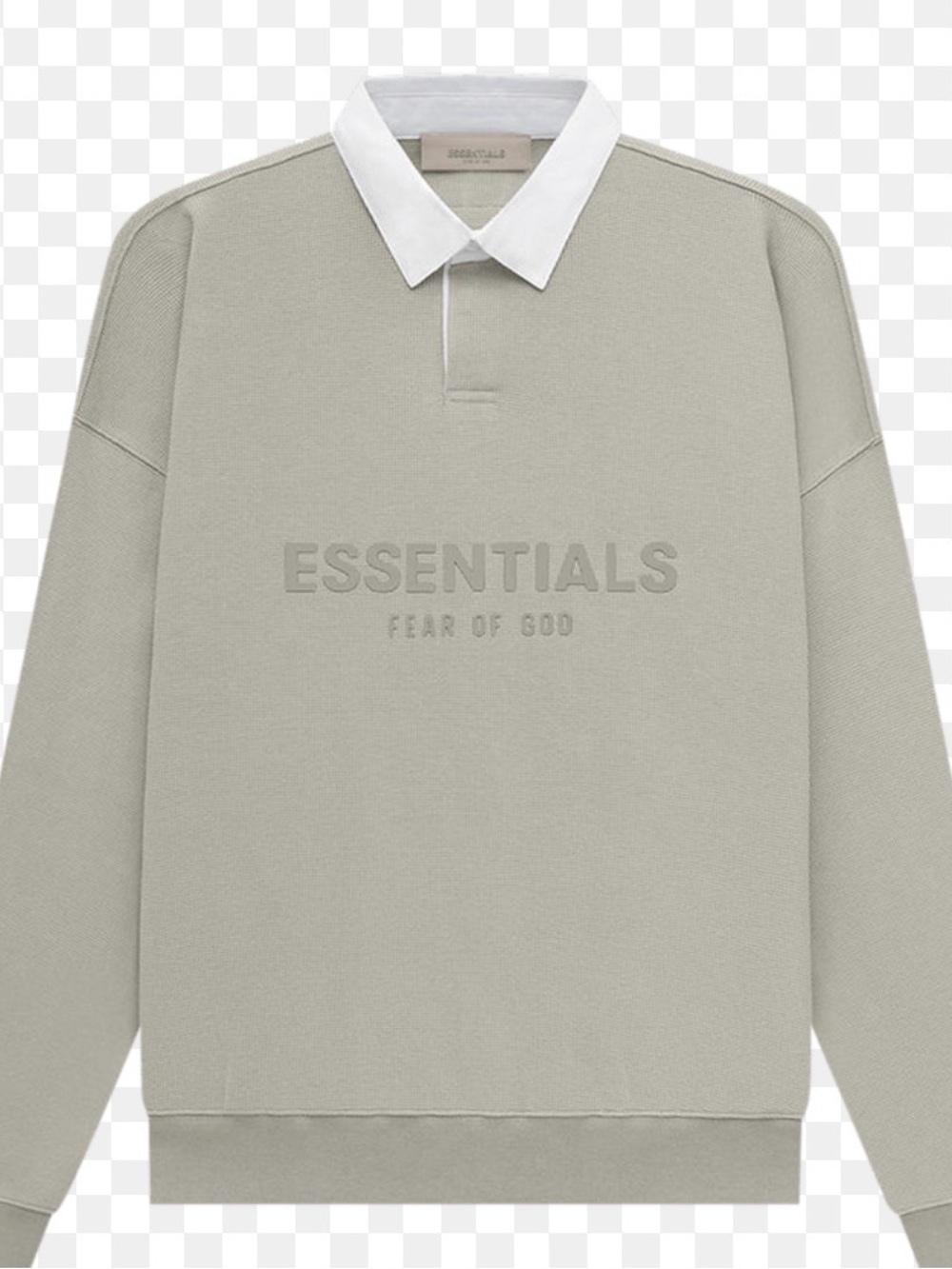 Fear of God Essentials Embossed Polo Sweatshirt — Sage Green with White Collar